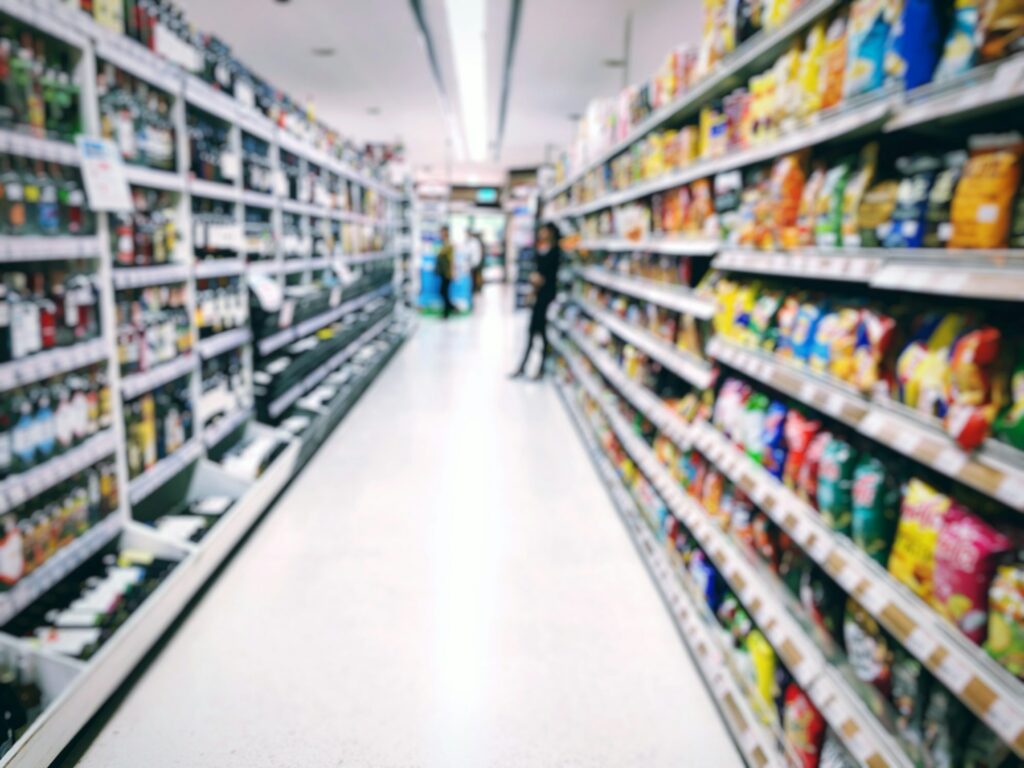 Blur of shelf in supermarket